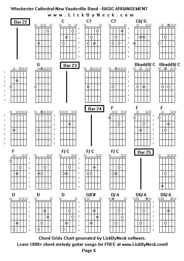 Chord Grids Chart of chord melody fingerstyle guitar song-Winchester Cathedral-New Vaudeville Band - BASIC ARRANGEMENT,generated by LickByNeck software.